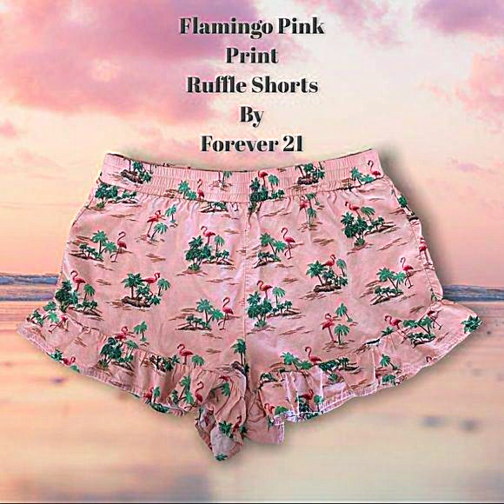 🦩Pink Flamingo Print Ruffle Shorts🦩By Forever‎ 21